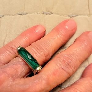 LAGOS.  Silver and Malachite ring.  Size OS.